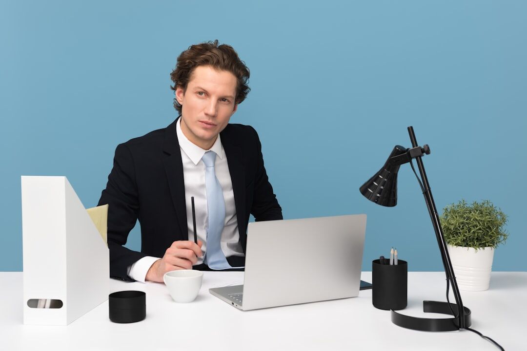 mystery writer at desk