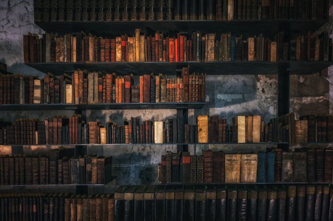 bookshelf with mystery novels